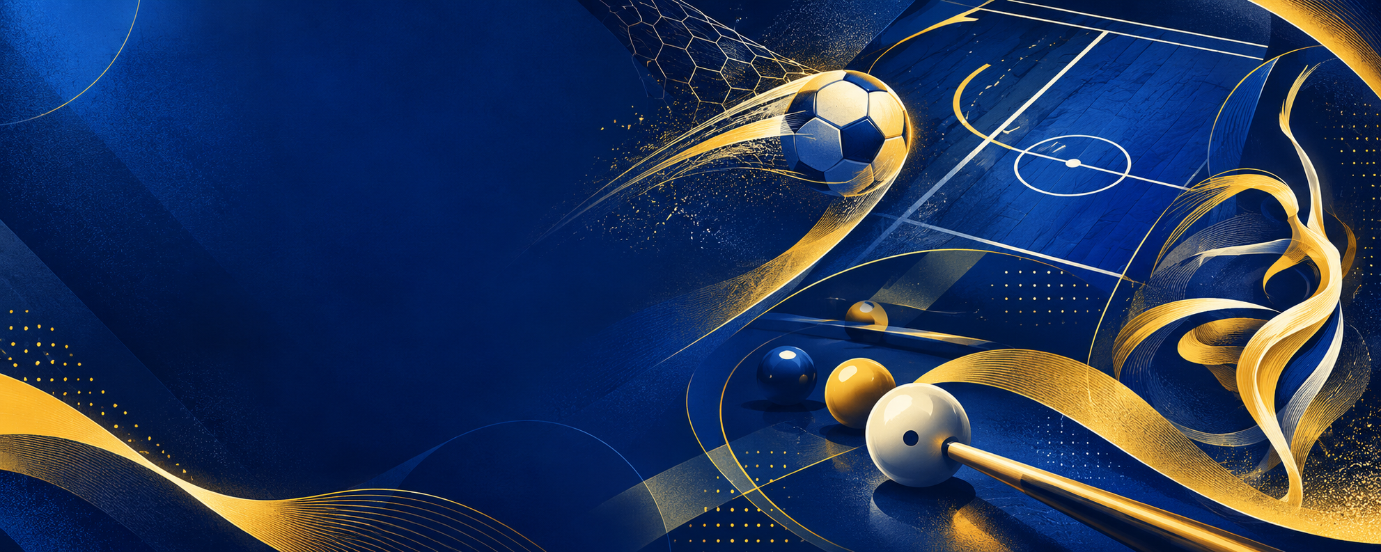 Composição abstrata inspirada no futebol, futsal, pool português e dança